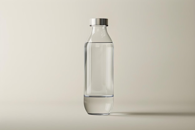 Elegant and Minimalist Modern Bottle Design with Transparent Body and Metallic Cap Against Light Bac