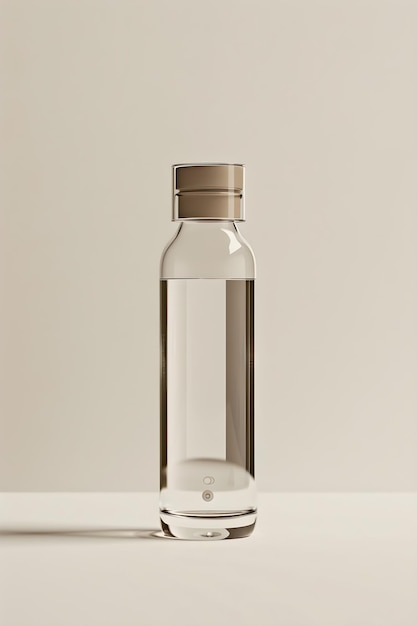 Photo elegant and minimalist modern bottle design with transparent body and metallic cap against light bac