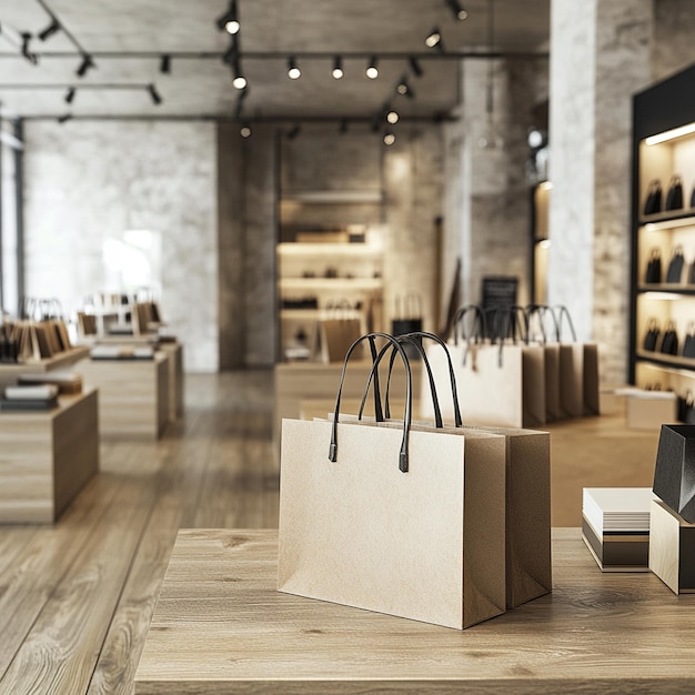 Photo elegant minimalist shopping bag in luxury store setting