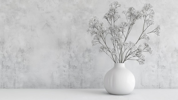 Photo elegant minimalist white vase with dried flowers against textured wall