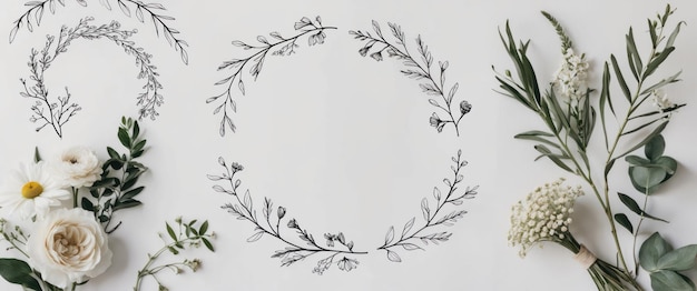 Photo elegant minimalistic botanical wedding frame elements for a romantic celebration