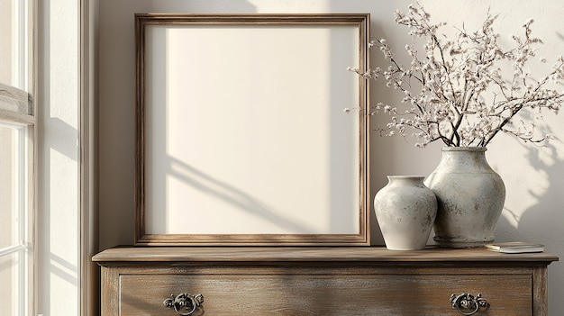 Photo elegant mockup poster frame positioned on a vintage background with a classic refined aesthetic