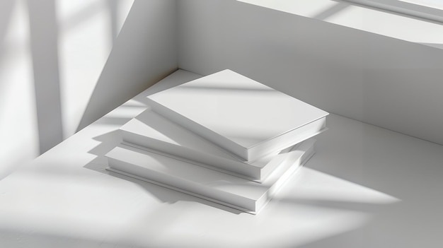 Photo elegant mockup of a stack of white books with a dramatic shadow background ideal for book design publishing branding and creative visual presentations