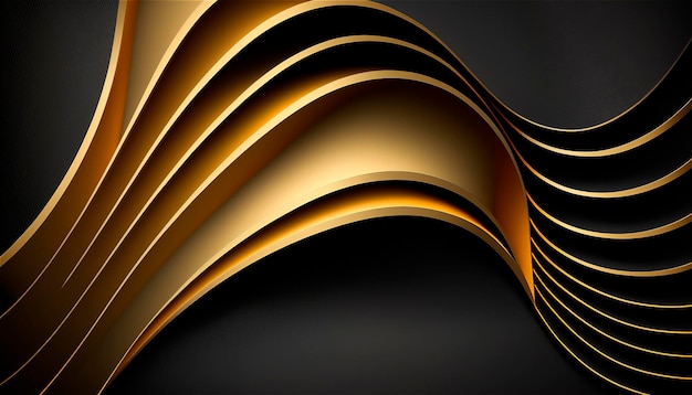 Elegant modern Black and golden abstract waves and curves on black background AI generated