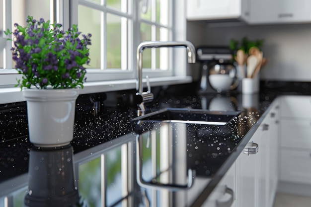 Photo elegant modern kitchen in black and white with high contrast design