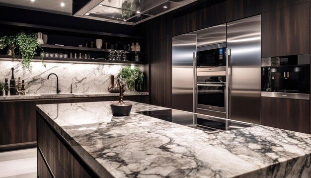 Elegant modern kitchen with marble island and stainless steel generated by AI