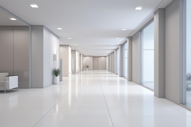 Elegant modern office corridor or hallway interior with an empty space over the white wall