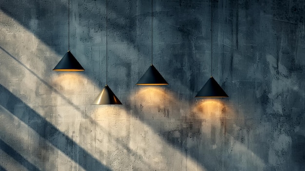 Photo elegant modern pendant lights casting warm shadows on a textured concrete wall