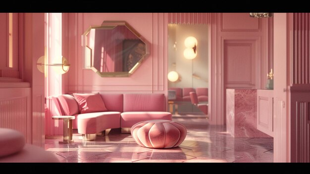 Photo elegant modern pink color salon interior design