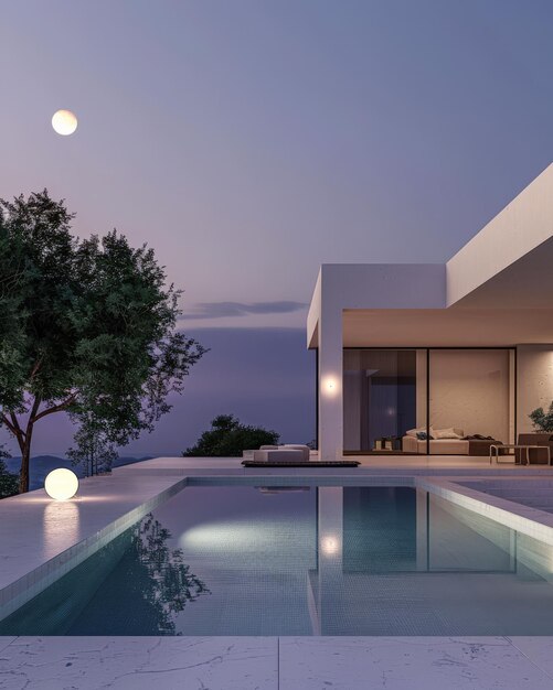 Elegant modern poolside villa Luxury home with swimming pool in modern style