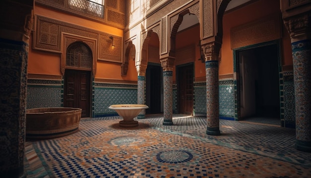 Elegant mosque with ornate tile and arches generated by AI