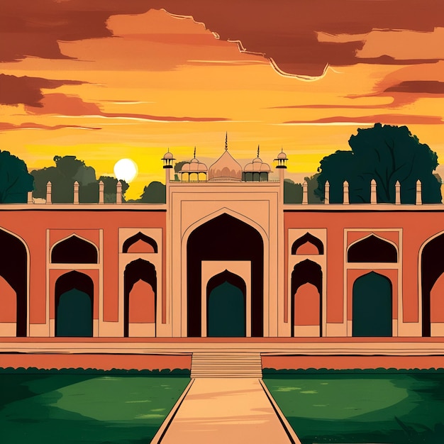 Photo elegant mughal garden illustration a blend of nature and royalty in artistic design