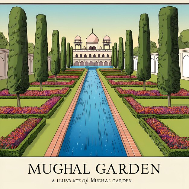 Photo elegant mughal garden illustration a blend of nature and royalty in artistic design