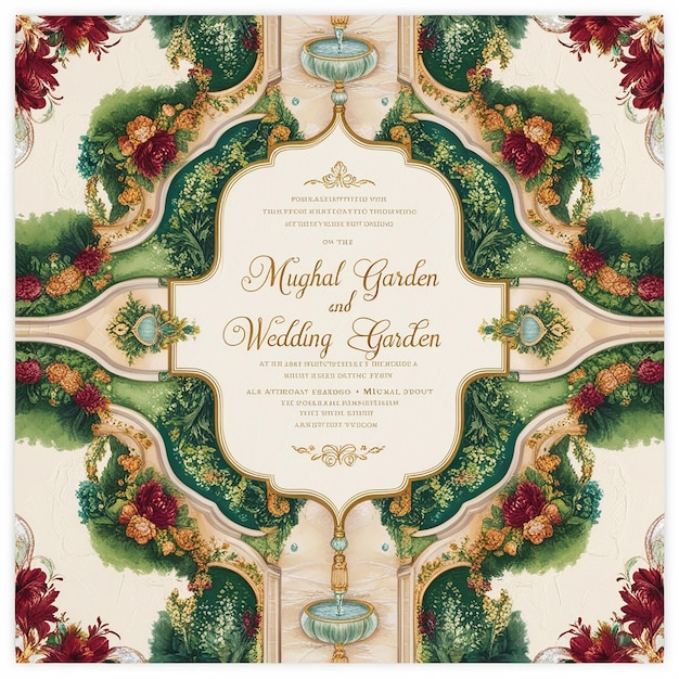 Photo elegant mughal garden wedding invitation a blend of royalty and romance