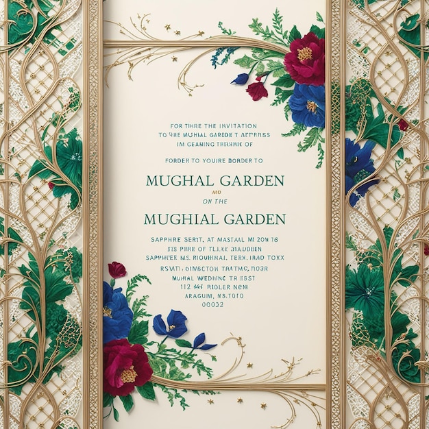 Photo elegant mughal garden wedding invitation a blend of royalty and romance