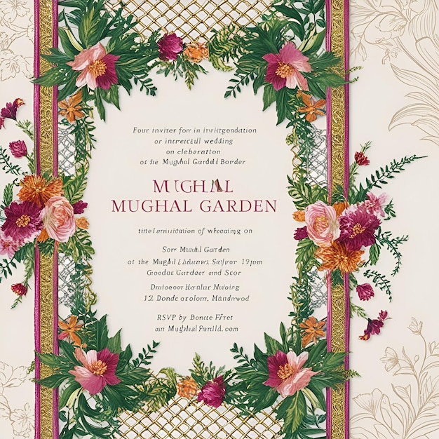 Photo elegant mughal garden wedding invitation a blend of tradition and royal charm