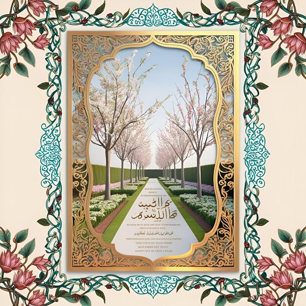 Photo elegant mughal garden wedding invitation a blend of tradition and royal charm