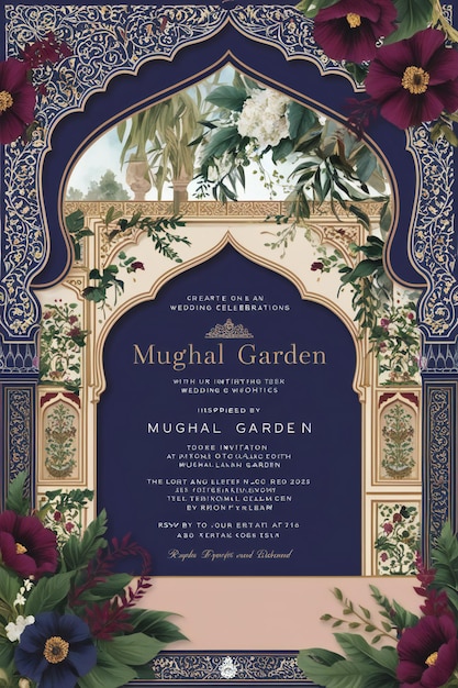 Elegant Mughal Garden Wedding Invitation with Royal Charm