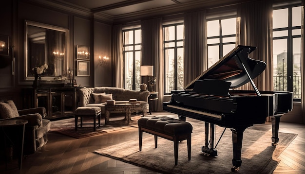 Elegant musician playing piano in modern living room generated by AI