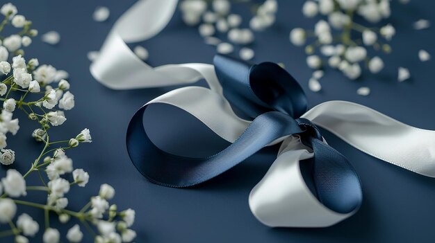 Photo elegant navy blue wedding mockup with ribbon