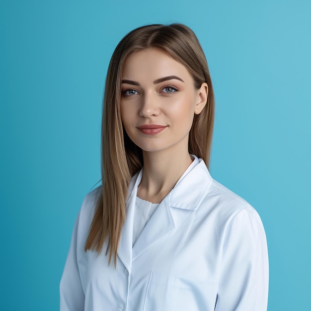 Elegant Nurse Posing Against a Blue Background Generative AI