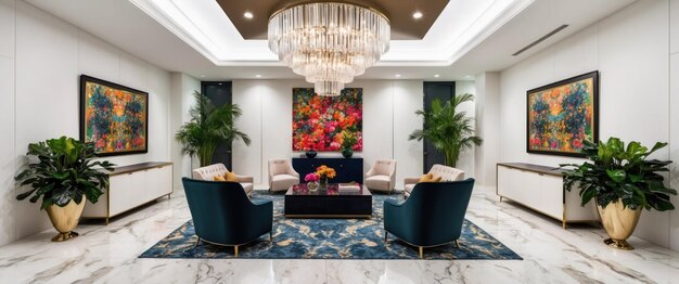 An elegant office reception area featuring modern decor and welcoming atmosphere