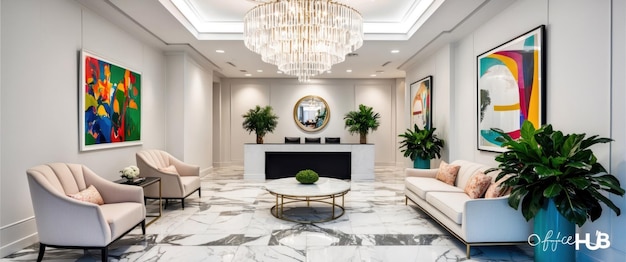 An elegant office reception area featuring modern decor and welcoming atmosphere