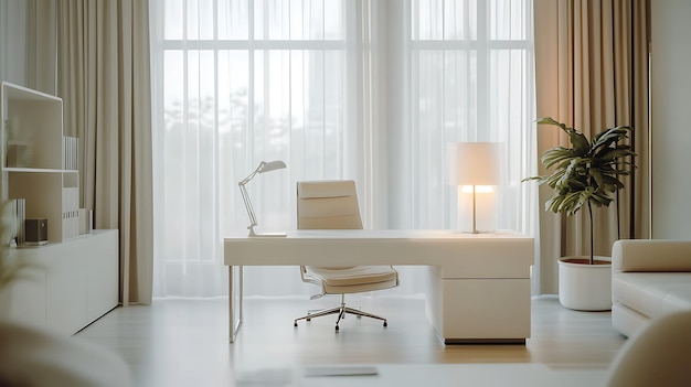 Elegant office with minimalist furniture bright lighting