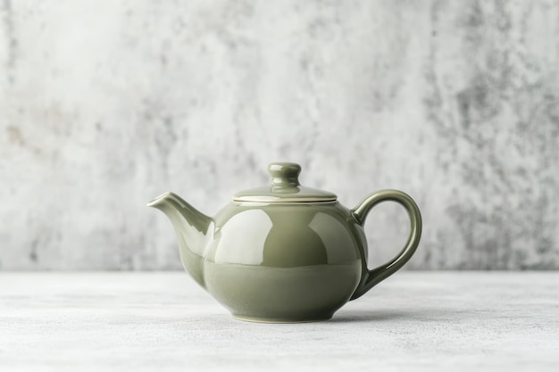 Photo elegant olive green teapot perfect for stylish tea serving and home decor