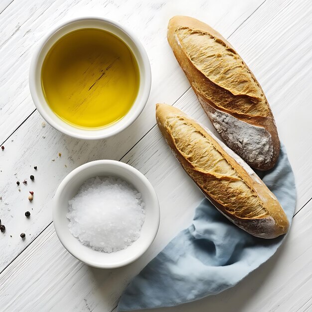 Elegant Olive Oil and Sea Salt with Baguette