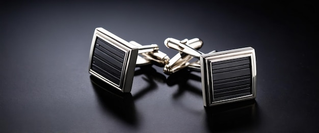 Photo elegant pair of cufflinks on a black background ideal for formal wear and gifts