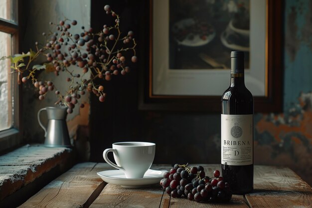 Elegant Pairing of Grapes Wine and Coffee Featuring Red Wine Ros and Gourmet Coffee Beans