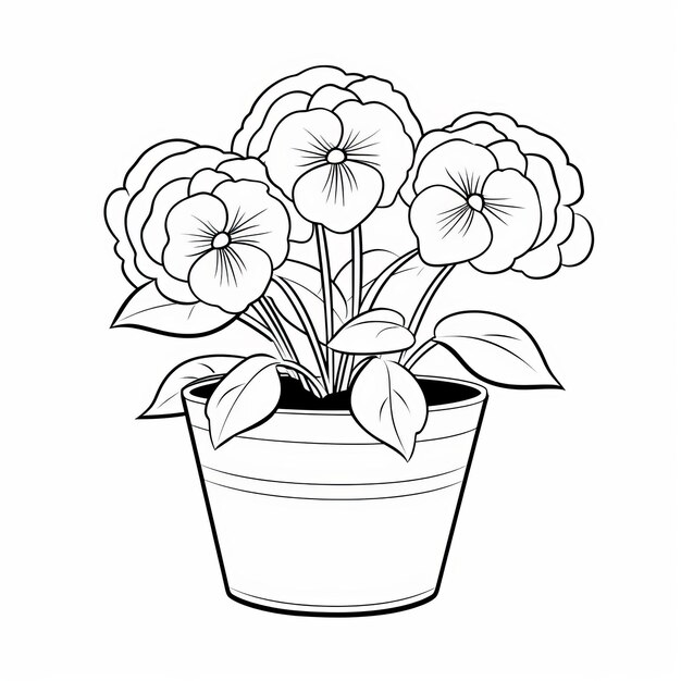 Photo elegant pansies potted flower coloring page