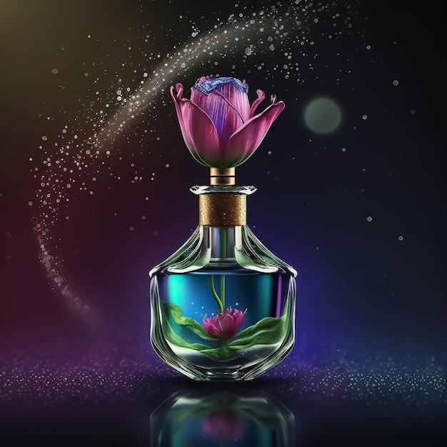 Elegant parfume bottle decorated with flowers