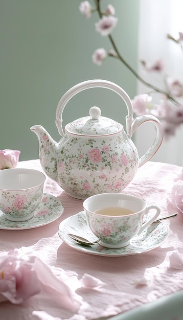 Photo elegant pastel floral tea