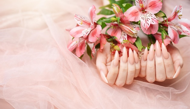 Elegant pastel pink natural manicure