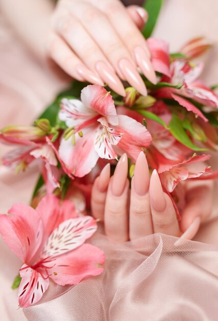 Elegant pastel pink natural manicure