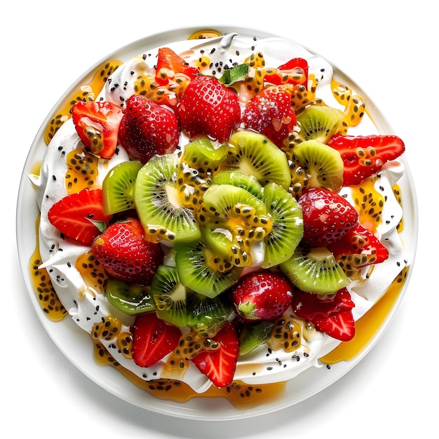 Elegant Pavlova A Delightful Meringue Dessert Topped with Fresh Fruits and Whipped Cream