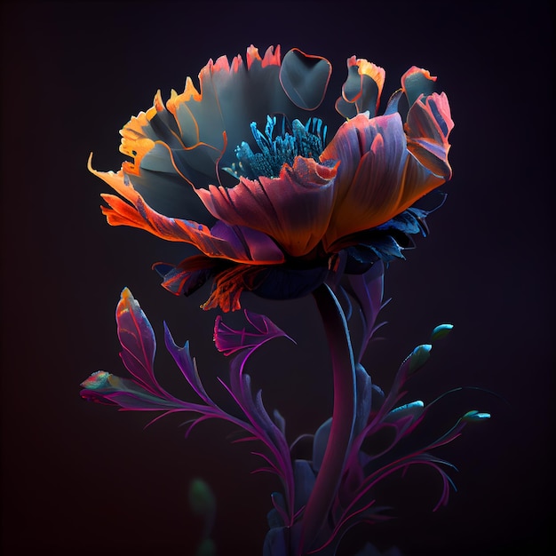 Elegant peony flower on dark background 3D illustration