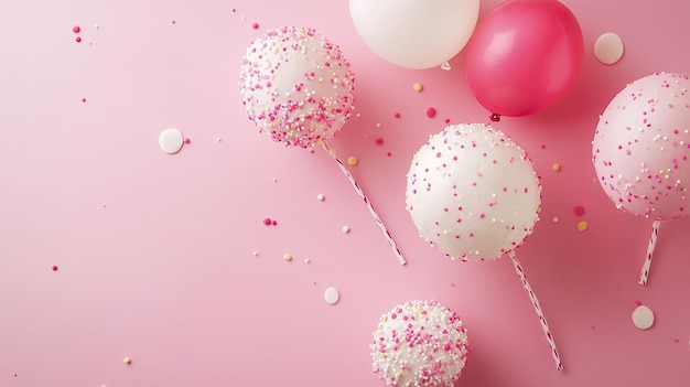 Photo elegant pink birthday cake with balloons