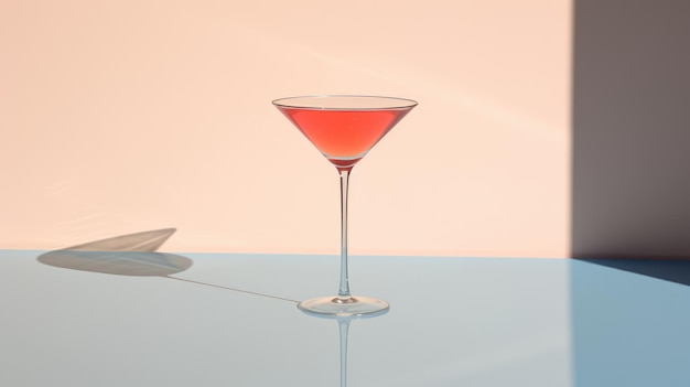 Elegant pink cocktail glass with pink drink on pastel pink background