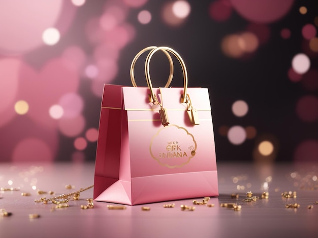 Elegant Pink Gift Bag with Gold Handles and a Place for Your Message 21