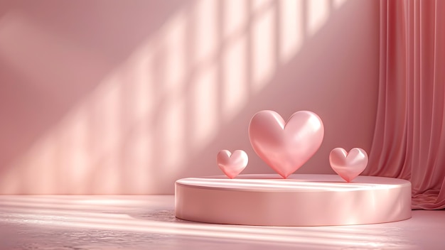 Elegant Pink Hearts on Pedestal with Soft Lighting