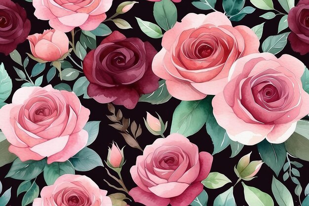 Elegant Pink Maroon Rose Flower Watercolor Background