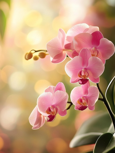 Photo elegant pink orchid blooms with soft bokeh background for floral decor and nature themes