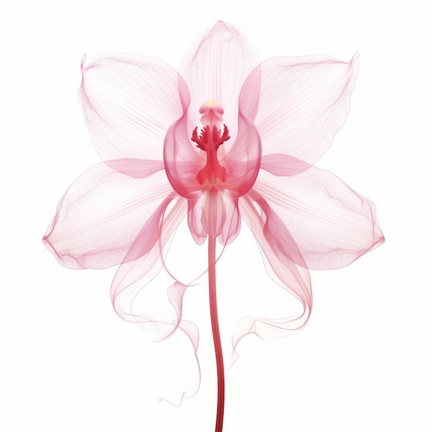 Elegant Pink Orchid Xray Illustration On White Background