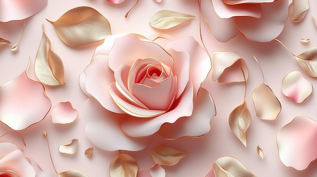 Elegant Pink Roses With Golden Accents on a Soft Pastel Background for a Decorative Touch