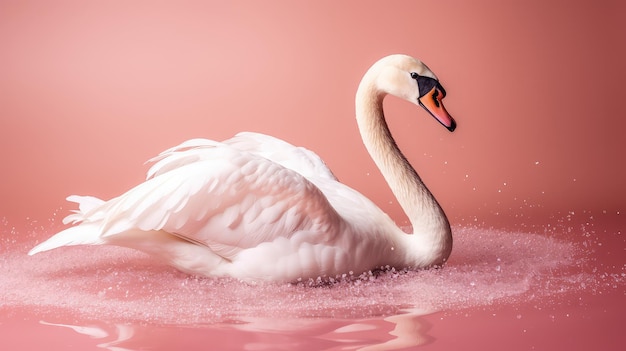 Elegant Pink Swan in Natural Habitat Wildlife Water Bird with Graceful Beak