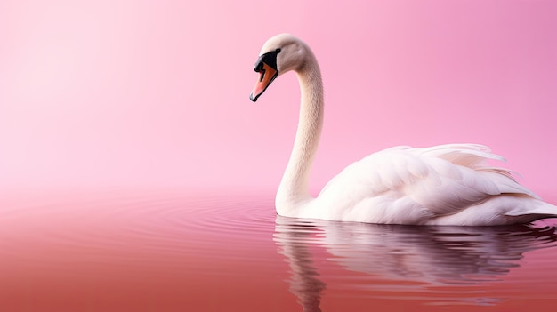 Elegant Pink Swan in Natural Habitat Wildlife Water Bird with Graceful Beak