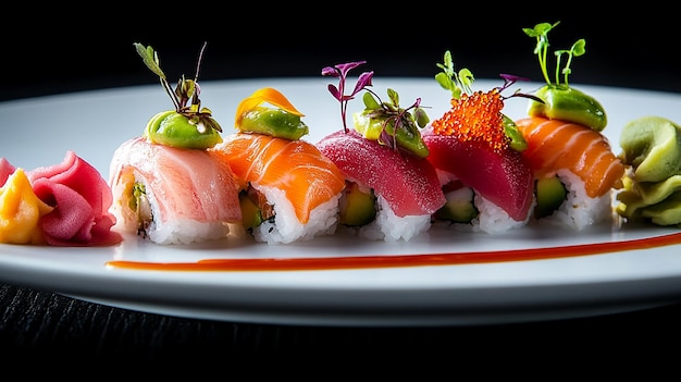 Elegant Plate of Fine Dining Sushi with Fresh Fish